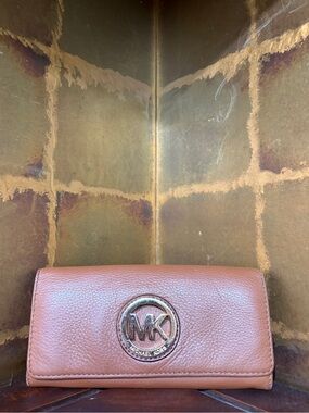 Michael Kors Tan Pebbled Leather Continental Wallet with MK Emblem